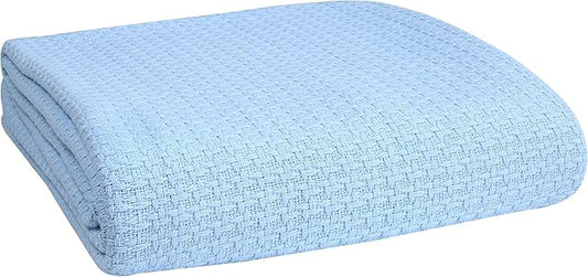 Elvana Home 100% Cotton Bed Blanket, Breathable Bed Blanket King Size, Cotton Thermal Blankets King, Perfect for Layering Any Bed for All Season, Light Blue