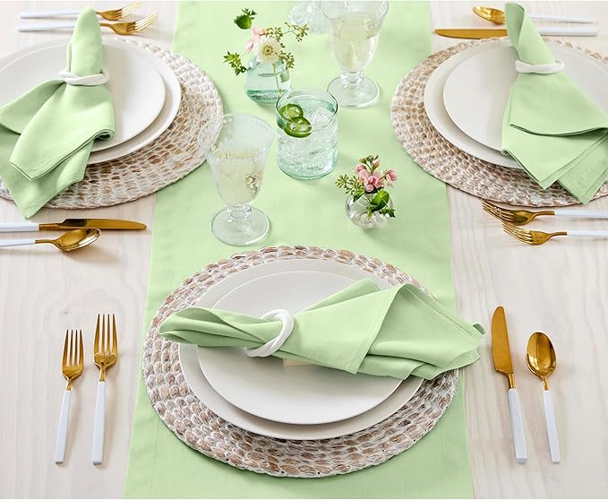 Solino Home Linen Pastel Green Table Runner 36 Inches - 100% Pure Linen Farmhouse Short Table Runner 14 x 36 Inch Ideal for Dresser and Coffee Tables - Fete