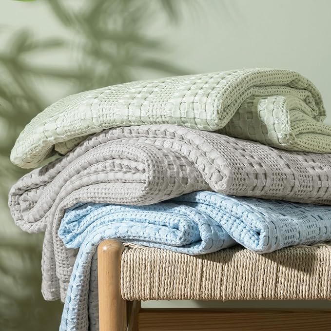 PHF Cooling Waffle Blanket King Size, Lightweight 60% Rayon Derived from Bamboo & 40% Cotton Breathable Blanket for Hot Sleepers, Soft and Luxury for Bed Couch and Sofa,104"x90",Sky Blue