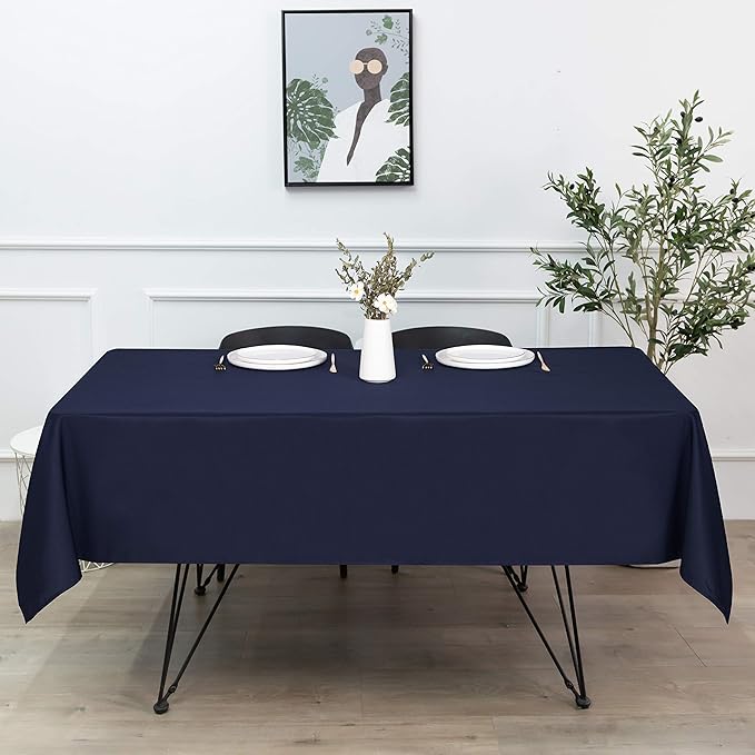 sancua Rectangle Tablecloth - 60 x 102 Inch - Stain and Wrinkle Resistant Washable Polyester Table Cloth, Decorative Fabric Table Cover for Dining Tables, Buffet Parties and Camping, Navy