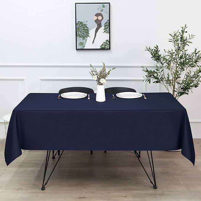 sancua Rectangle Tablecloth - 60 x 84 Inch - Stain and Wrinkle Resistant Washable Polyester Table Cloth, Decorative Fabric Table Cover for Dining Tables, Buffet Parties and Camping, Navy