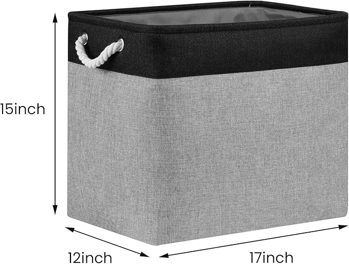 Bidtakay Storage Baskets Extra Large Baskets for Organizing Grey Rectangle Laundry Basket Linen Fabric Bins Set of 2 Clothes Baskets for Closet Shelves Hallway Bedroom Toy Organizer 17x12x15 In