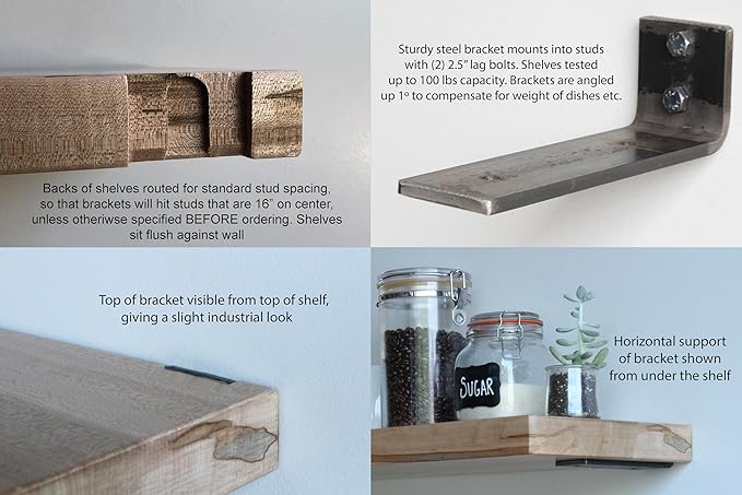 Urban Legacy Deep Floating Shelves | Wormy Maple with Furniture Grade Clear Coat | Low Profile Brackets | Set of 2 (48" x 11" x 2")