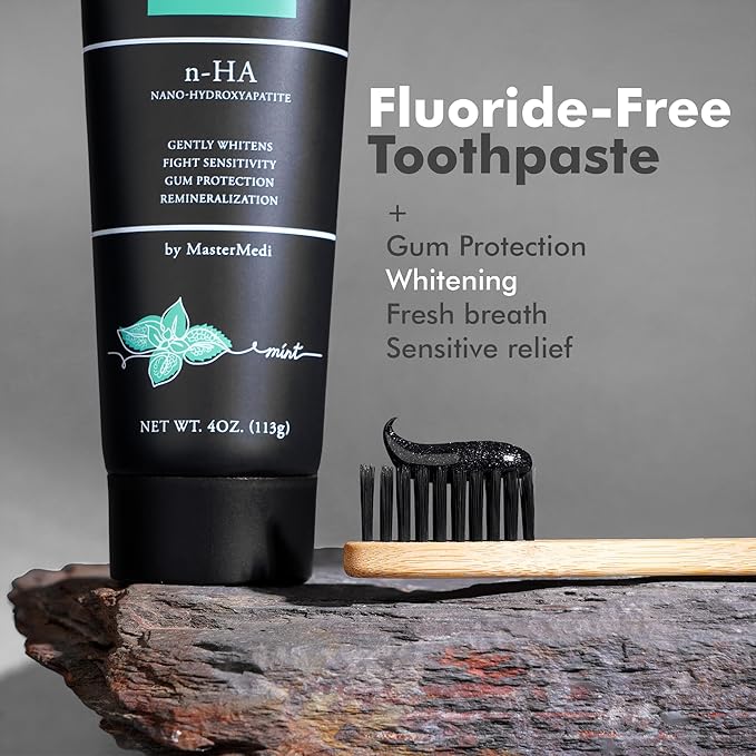 MasterMedi Charcoal Toothpaste with Nano Hydroxyapatite – Fluoride Free, SLS Free, Sensitive Whitening, Enamel Support, Spearmint Flavor, Dentist Recommended, 4 oz (Pack of 1)