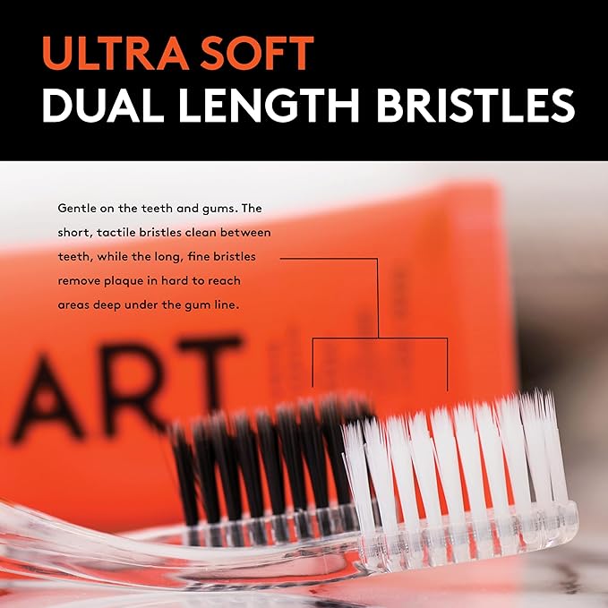 LINHART Extra Soft Toothbrush – Teeth Whitening Toothbrush with Multi Length Bristles, White with Black Bristles, 2 Pack