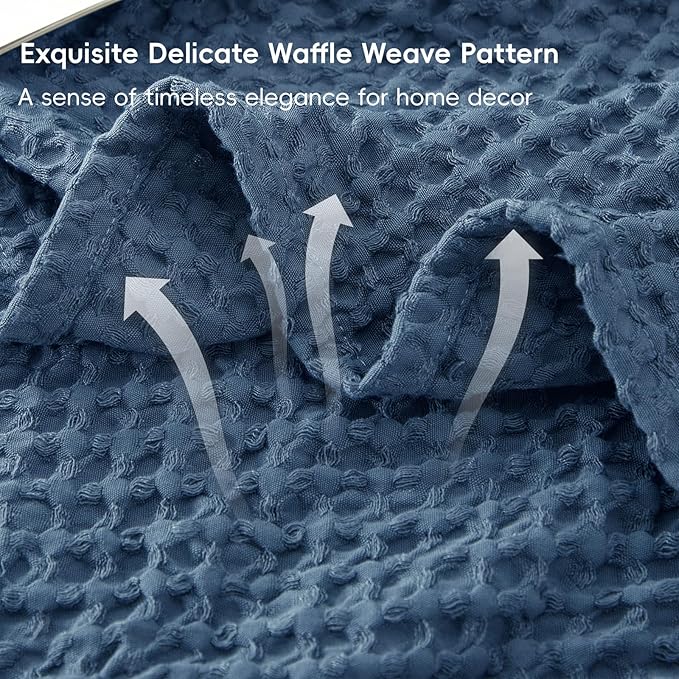 PHF Ultra Soft Waffle Weave Blanket Twin Size 66"x 90"- Washed Lightweight Breathablee Cozy Woven Blanket - Great for Couch Bed Sofa Home Car - Navy Blue