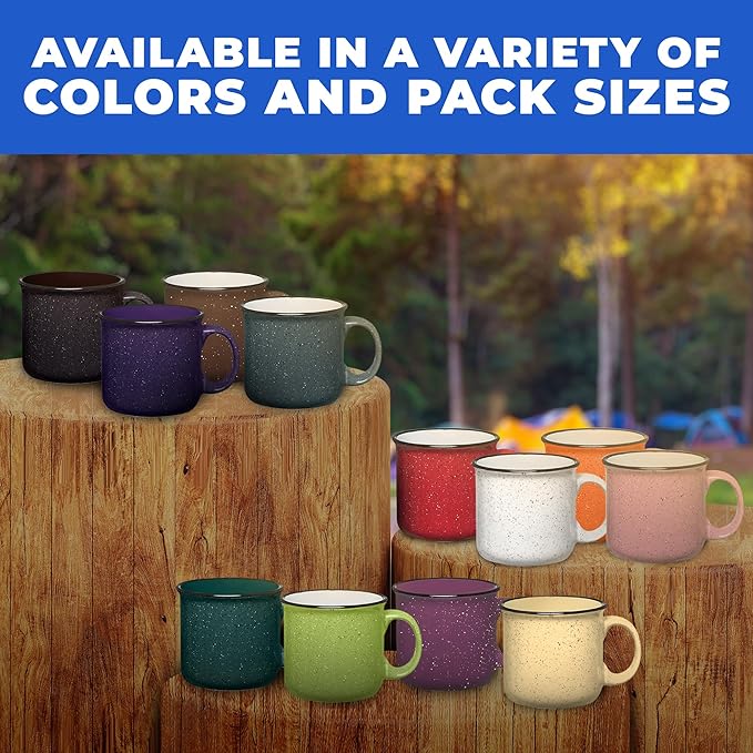 Set of 16 Ceramic Campfire Mugs – 15 Oz, Gray – Coffee & Tea Cups for Home, Work, Travel, Camping – Customizable, Great for DIY, Events, Companies