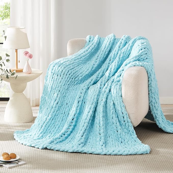 L'AGRATY Chunky Knit Blanket Throw - Soft Chenille Yarn Throw Blanket 30x40：Handmade Thick Cable Knit Crochet Blanket - Large Knit Blanket Chunky Rope Knot Throw Blanket for Couch Sofa Bed Home Decor