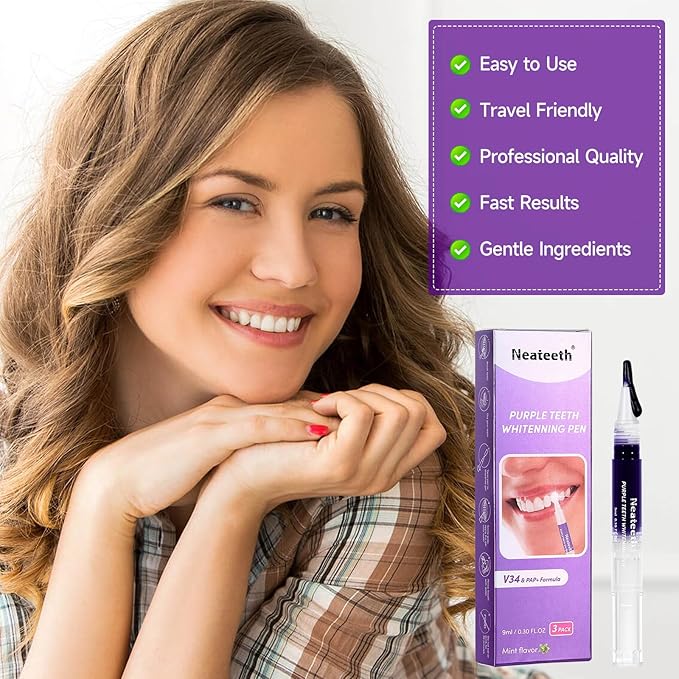 Teeth Whitening Pen 3 Packs Purple Toothpaste for Teeth Whitening Gel Color Correcting Whiter Gels Pen for Sensitive Teeth Essence Pen for Coffee/Smoking Stains