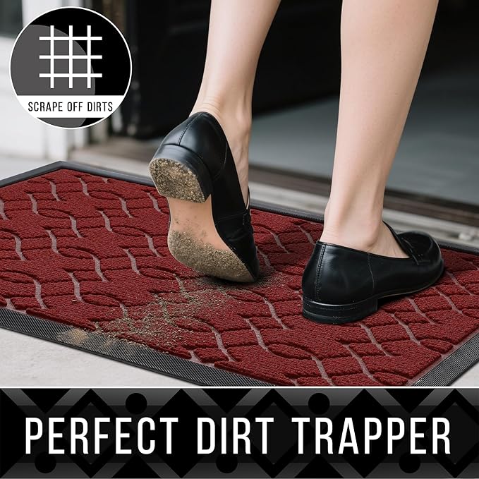 Yimobra Front Door Mat Outdoor Indoor 60x36, All-Season, All-Weather, Heavy Duty Welcome Door Mats Outside Entrance, Non Slip Porch Patio Entrance Mat, Red