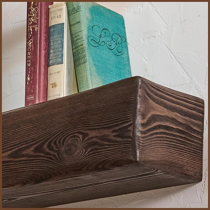 Handmade Fireplace Mantel Shelf, Extra Wide Rustic Wood Mantles for Over Fireplace, Wall Mounted Floating Mantel Shelves for Living Room Decor (Dark Walnut, 60 inches)