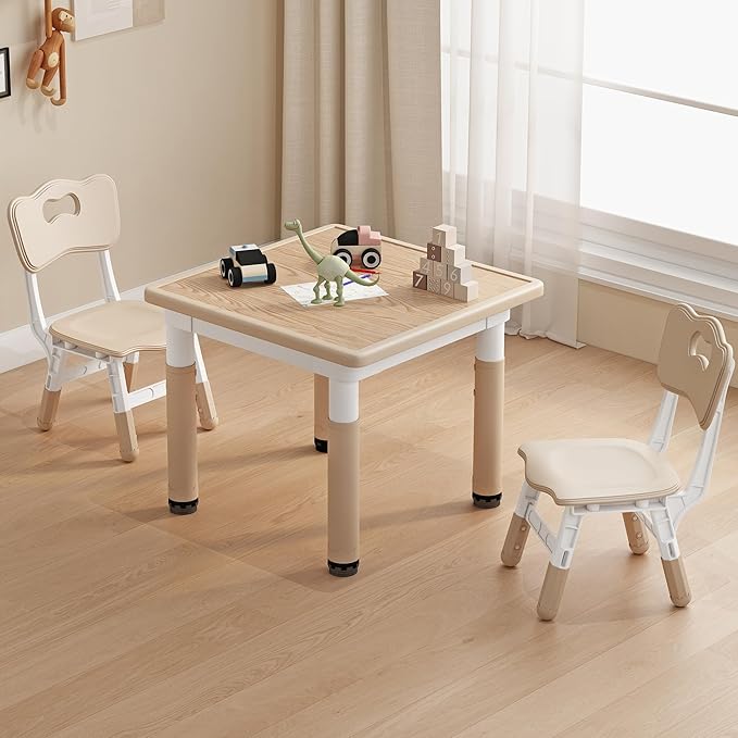 Kids Table and Chairs, Height Adjustable Childrens Table and Chair Set, Kids Tables for Age 2-8, Graffiti Desktop, Table for Kids with 2 Seats, Small Kids Table, Max 300lbs