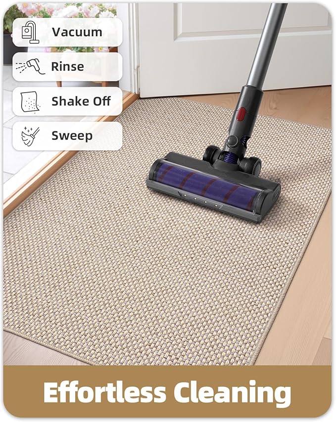 Color&Geometry Front Door Mat Indoor 24"x36", Ultra Non Slip Rubber Backed Dirt Trapper, Low Profile Thin washable, Easy Clean Entry Entryway Rug Door Mat Indoor Entrance, Khaki (Rolled-up NO Creases)