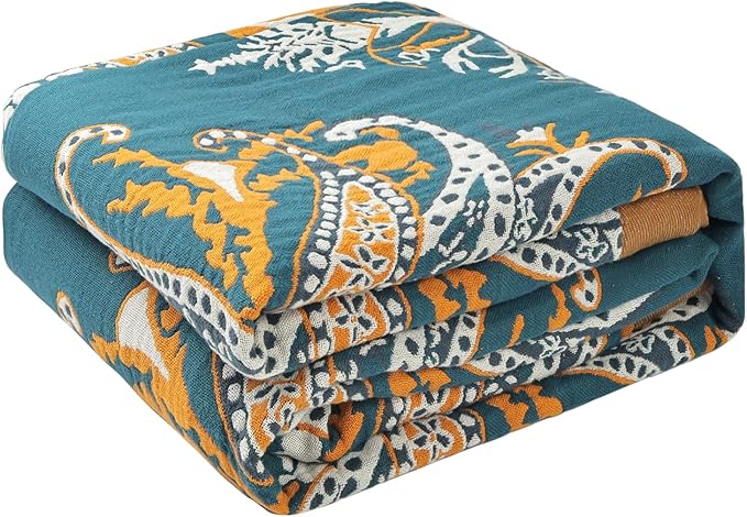 Boho Throw Blanket for Bed - 100% Pure Cotton Ultra Soft Rustic Quilt - Farmhouse Decor Bed Blankets, All Season Rustic Throw for Sofa Couch Chair(91''x 98'', Boho Floral)