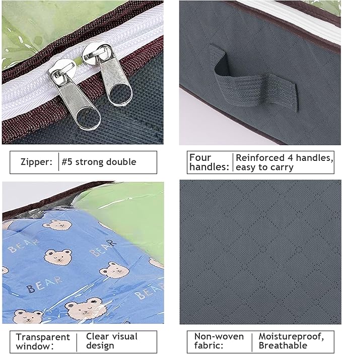 Budding Joy 90L Under Bed Storage Containers, Closet Organizers and Storage Bins, Foldable Underbed Storage Bags for Blanket, Clothing, Comforter, Sweaters, Pillows, Linen Sheets, Wrapping Paper, Grey