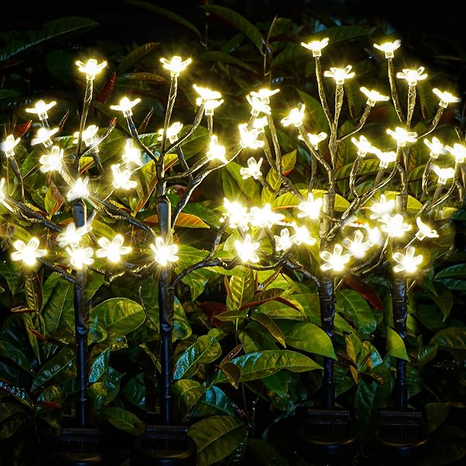 Solar Garden Lights Waterproof, Solar Outdoor Lights Decorative 4Pack, 80Led Solar Powered Flowers Garden Decor, Outdoor Fairy Lights for Yard,Pathway,Lawn,Outside,Garden Decorations