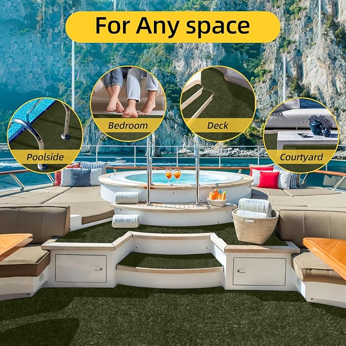 Marine Carpet,6 FT x 18 FT Olive Green Indoor Outdoor Carpet 0.2" Thick with Water-Proof TPE Backing, Non-Slide for Home, Patio, Porch, Deck