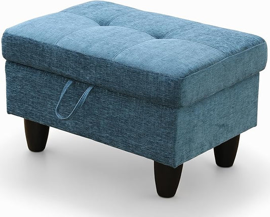 Ottoman Rectangular Storage Ottoman Bench, Flannel Footrest Stool Footstool with Lid for Living Room, Bedroom, Entryway, Light Blue, 28.5"x19"x17.5"