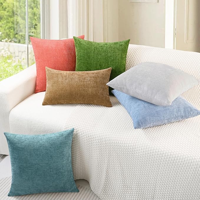 CaliTime Throw Pillow Covers Decorative 20 X 20 Inches Pack of 2 Cozy Chenille Cushion Cases for Couch Sofa Bed Living Room Home Moonbeam Gray
