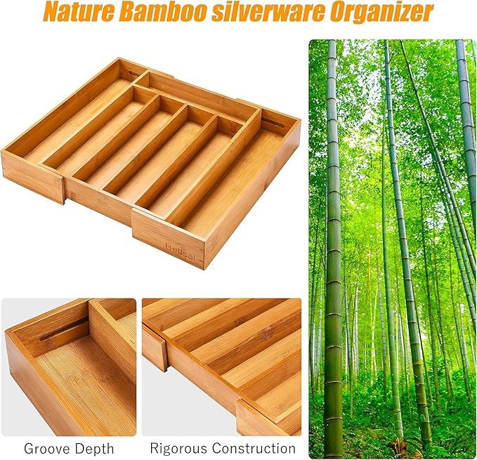 Kitchen Silverware Drawer Organizer and Storage Flatware Cutlery Utensil Holder Spice Rack Containers Bathroom Counter Cabinet Office Desk Makeup Drawer Tray Kitchen and Dining Tools Decor Accessories