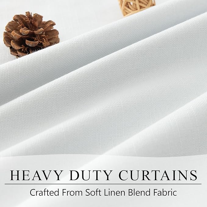 White Linen Blackout Curtains 108 Inches Long 2 Panel Burg for Sliding Glass Door Noise Reduction Thermal Summer Heat Blocking Floor to Ceiling Curtain for Bedroom Living Room Back Tab Pocket 9ft Tall