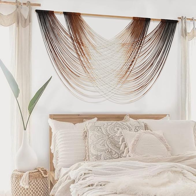 Flber Macrame Wall Hanging Dip Dye Brown Boho Wall Decor Yarn Tapestry Modern Living Room Bedroom Home Wall Decor 57" W x 35" L