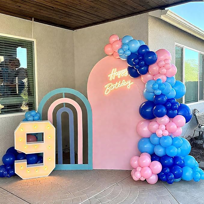 Pink and Blue Balloons 12 Inch Pastel Metallic Blue Baby Light Pink Chrome Latex Balloon Confetti Balloon for Kids Girls Hawaiian Summer Gender Reveal Wedding Birthday Baby Shower Party Decor