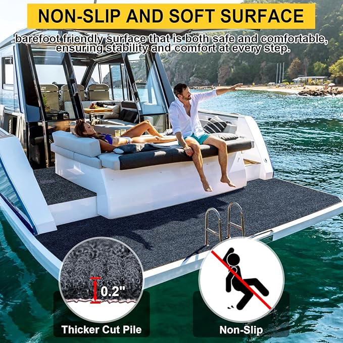 Marine Carpet,6 FT x 10 FT Dark Gray Indoor Outdoor Carpet 0.2" Thick Boat Carpet with Water-Proof TPE Backing, Non-Slide Outdoor Marine Carpet Roll for Home, Patio, Porch, Deck