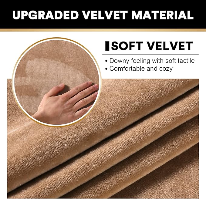 PrinceDeco Sectional Couch Covers 3 Pieces Velvet Sofa Covers L Shape Soft Couch Covers for Sectional Sofa Corner Sofa Cover Couch Cover for Dogs Washable (2 Seater + 1 Chaise,Camel)