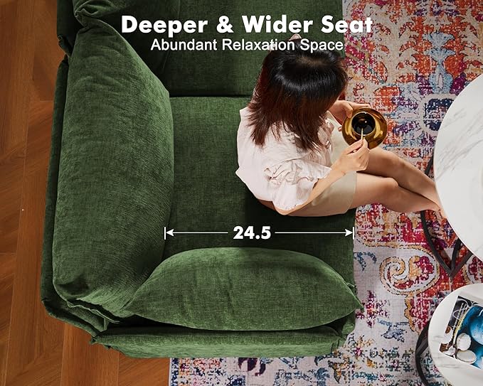 Oversized Accent Chair, Upholstered Modern Sofa Chair with Removable Backrest & Detachable Cover, 24.5" Deep Seat Large Reading Armchair for Living Room Bedroom Office - Chenille Green Set of 1