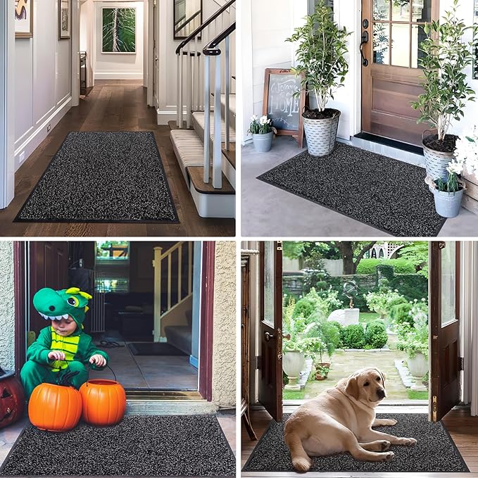 Mibao Front Door Mat, Dirt Trapper Welcome Mat for Outdoor Indoor, Non-Slip Waterproof Doormat, Durable Machine Washable Low Profile Entry Rug for Back Door Outside Patio Porch, 72" x 48", Black
