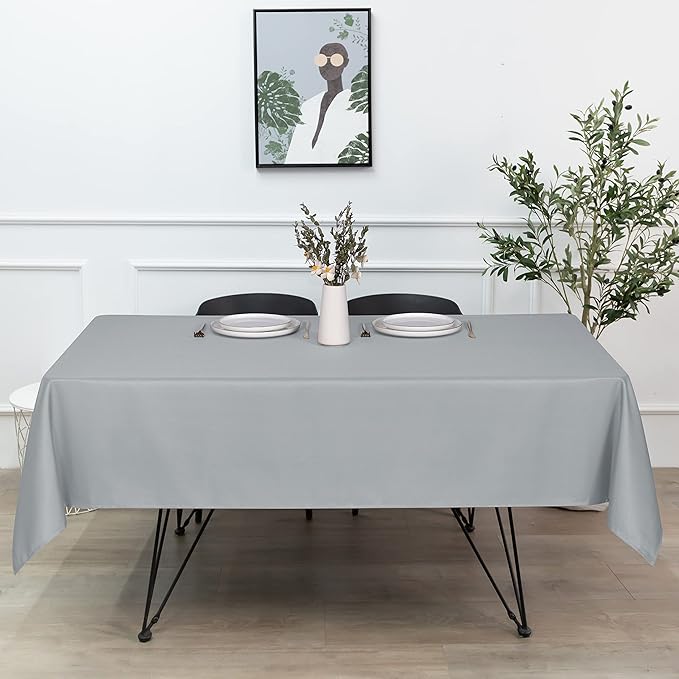 sancua Rectangle Tablecloth - 70 x 120 Inch - Stain and Wrinkle Resistant Washable Polyester Table Cloth, Decorative Fabric Table Cover for Dining Tables, Buffet Parties and Camping, Silver Grey