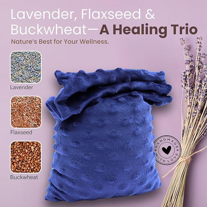 Microwave Heating Pad for Cramps, Aches & Pains - Weighted Microwavable Heating Pad – Moist Heat Therapy for Back, Neck, and Shoulders – Made in USA with Lavender, Flaxseed, and Buckwheat