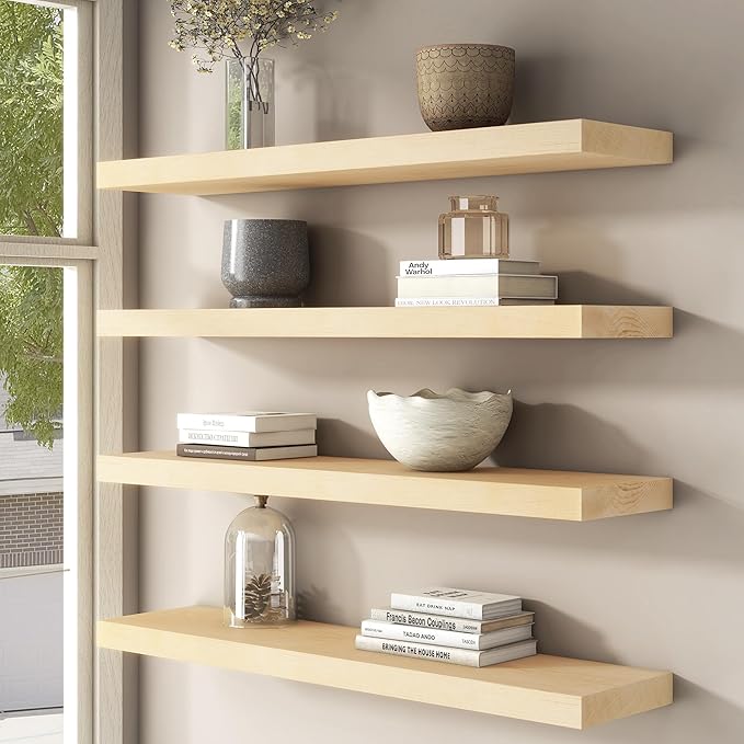 Floating Shelves for Wall, USA-Sourced Maple Wood 36 Inch Long Wall Shelves Set of 2, Natural Wooden Mounted Picture Ledge Shelf, Nursery Book Storage Shelf Kids Bookshelf, Display Shelf