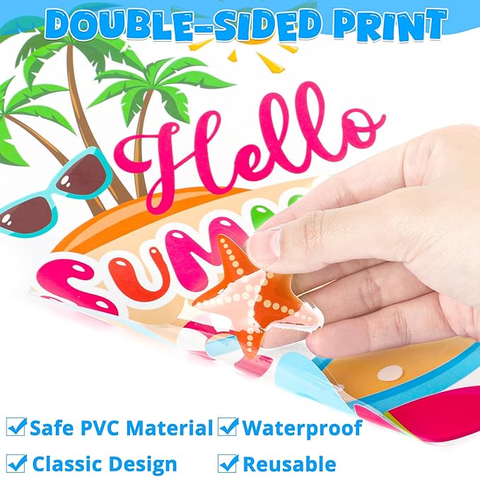 9 Sheets Summer Window Clings, Double Sided Summer Window Clings for Glass Windows, Hello Beach Decals, Sun Watermelon Pattern Stickers for Home Office Accessories Decorations