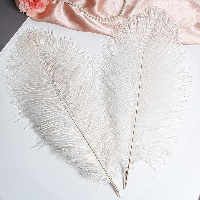 THARAHT 12pcs White Ostrich Feathers Natural Bulk 16-18Inch 40cm-45cm for Wedding Party Centerpieces Easter Gatsby and Home Decorate Ostrich Feathers