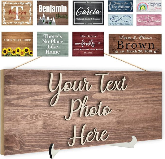 Custom Wood Sign Prsonalized Text Business 3D Home Decor, Personalized Rustic Plaque Board Hanging Wooden Name Sign for Wall Art, Customized Signs Plank Decoration Gifts for Wedding Family Farmhouse Kitchen, Rectangle