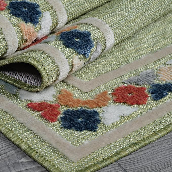 Beverly Rug Outdoor Rug 6x9 Modern Bordered Area Rugs for Indoor and Outdoor Patio Easy to Clean Non Shedding Living Room Porch Garden Washable Outside Carpet (6 x 9 Green)