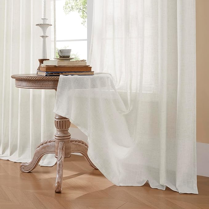 Joydeco Linen Curtains 72 Inch Length 2 Panels Set for Living Room,Light Filtering Curtains 37 Inch Wide for Bedroom, Off-White Curtains with Back Tab & Rod Pockets (37x72 inch, Off-White)