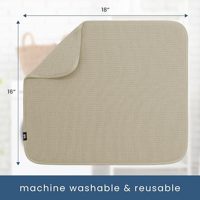 S&T INC. Dish Drying Mat, 16” x 18”, Absorbent Microfiber Kitchen Counter Mat, Dish Drying Pad for Dishes, Utensils, Pots and Pans, Large, Pure Cashmere
