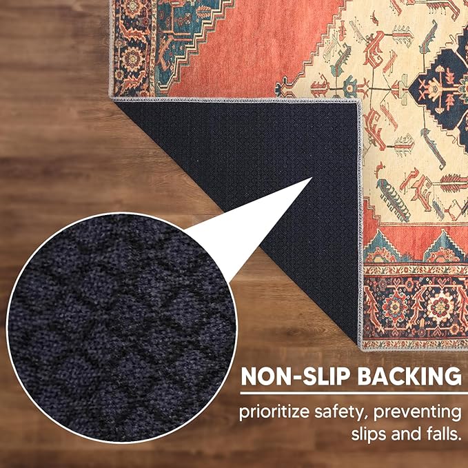Keen Home Design 8x10 Rug - Machine Washable Area Rug with Non-Slip Backing, Ideal for Living Room, Dining Room, Bedroom - Vintage, Easy Clean, Durable, Low Pile Rug - (8' x 10')