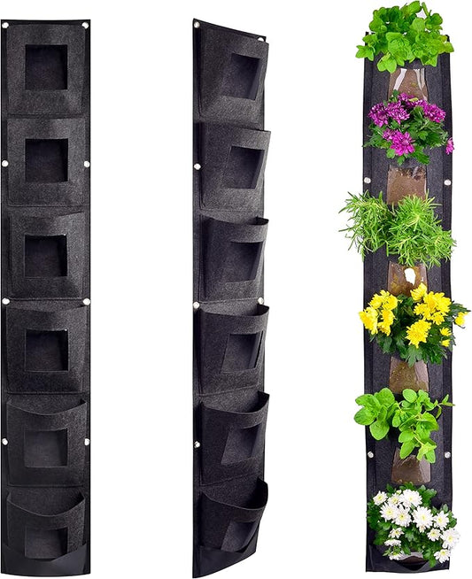 Hanging Planter Bags, Vertical Garden Planting Wall Gardening Grow Bag, 6 Pockets Large Wall Planter - Indoor Outdoor Plants Flowers Herbs, Waterproof Reusable