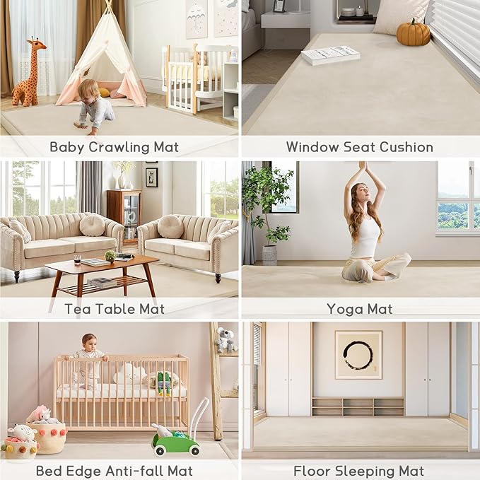 Baby Play Mat for Floor Tummy Time Mat Nursery Rug Muscle Area Rug Playroom Tatami 79"x138" Memory Foam 1.3" Thick Crawling For Babies,Toddlers, Infants, Kids,Floor(Beige)