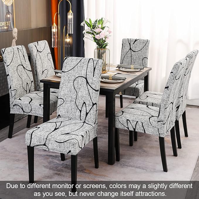 JQinHome Pattern Chair Covers for Dining Room Set of 2, High Stretch Removable Washable Parsons Chair Slipcover for Home Party Hotel Wedding Ceremony (2PCS, Lotus Gray)