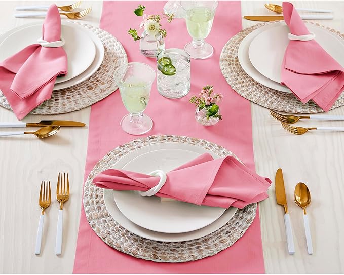 Solino Home Linen Table Runner 120 Inches Long - 100% Pure Linen Pink Carnation Table Runner 14 x 120 Inch for Halloween - Fete