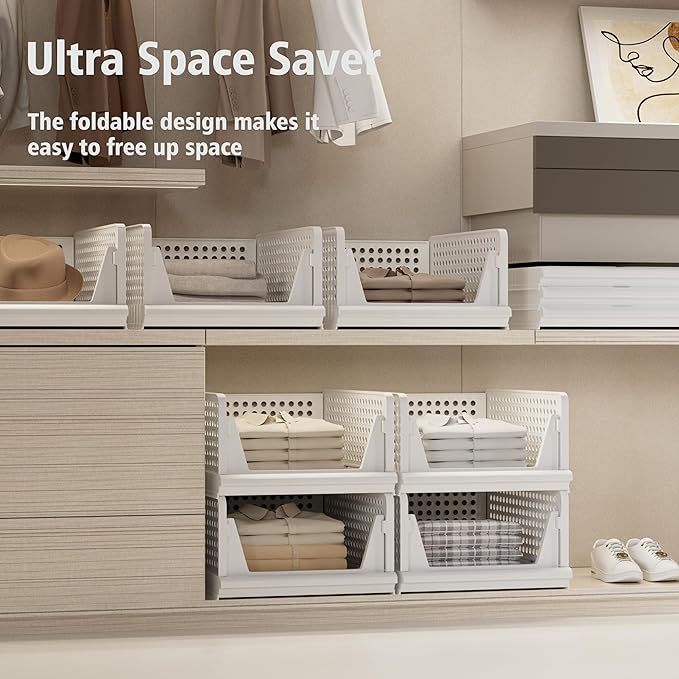 5 Pack Stackable Plastic Storage Basket Closet Organizer Bin Foldable Clothes Organizer Storage Drawer Shelf Container for Living Room Bathroom Kitchen Office (5L)
