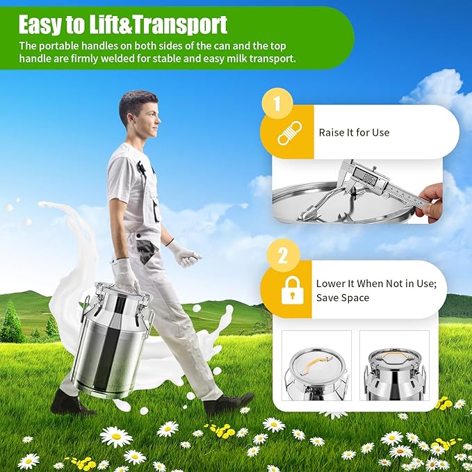 Stainless Steel Milk Can, 30L/7.9 Gallon Heavy Duty Airtight Storage Canister Milk Bucket with Lid, Embedded Silicone Milk Jug Wine Pail Water Cereals Bucket with Three Latches and Two Handles