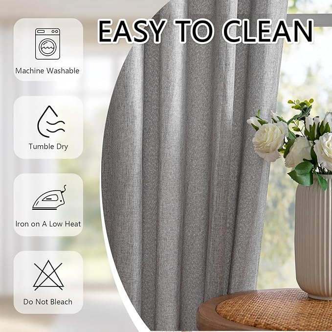 MYSKY HOME Grey Curtains for Bedroom 63 Inch Length Semi Sheer Kitchen Window Curtain Panels Linen Look Texture Light Filtering Privacy Drapes, Farmhouse Home Decor, 50" x 63", Dove Grey, 2 Pieces