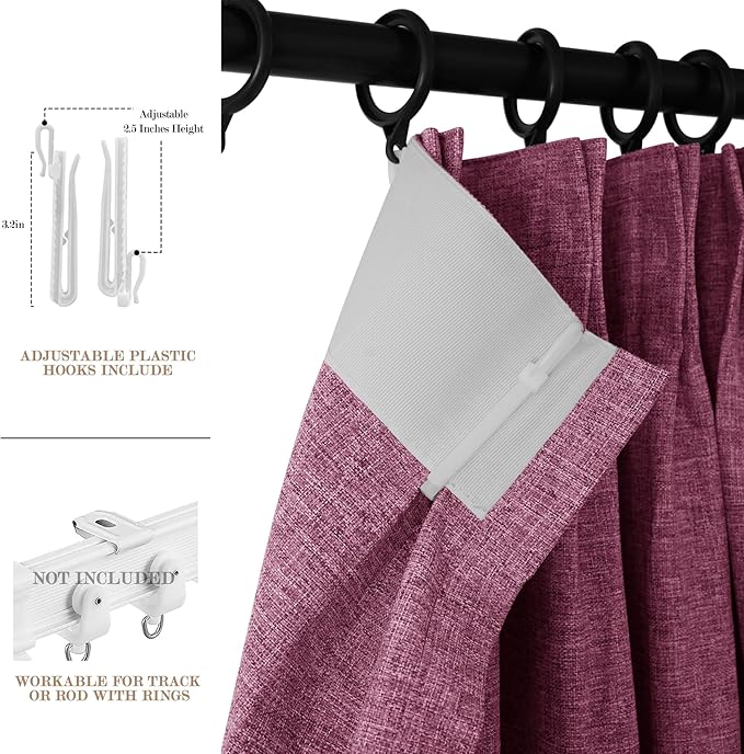 Full Blackout Privacy Curtains, 240 Inch Extra Wide Linen Blend Drapes, Pinch Pleat Window Drapery for Room Divider Storage/Space Room Separation, 1 Panel, W 240" x L 96", Lilac
