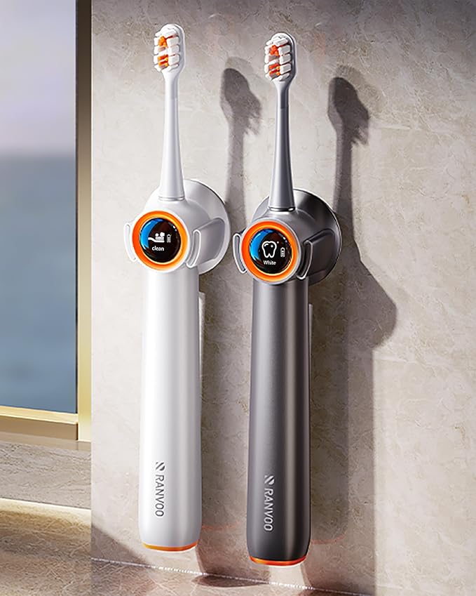 RANVOO [Vibrating & Flossing 2-in-1 AirJet Bubble Sonic Electric Toothbrush, 100% Plaque Removal, Whiter for Adult Protect Gum Orthodontic Teeth Clean Rechargeable Gift with 2 Soft Brush Heads White